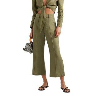 LISA MARIE FERNANDEZ Women's Cropped Belted Linen Wide-Leg Pant Size 0 In Olive